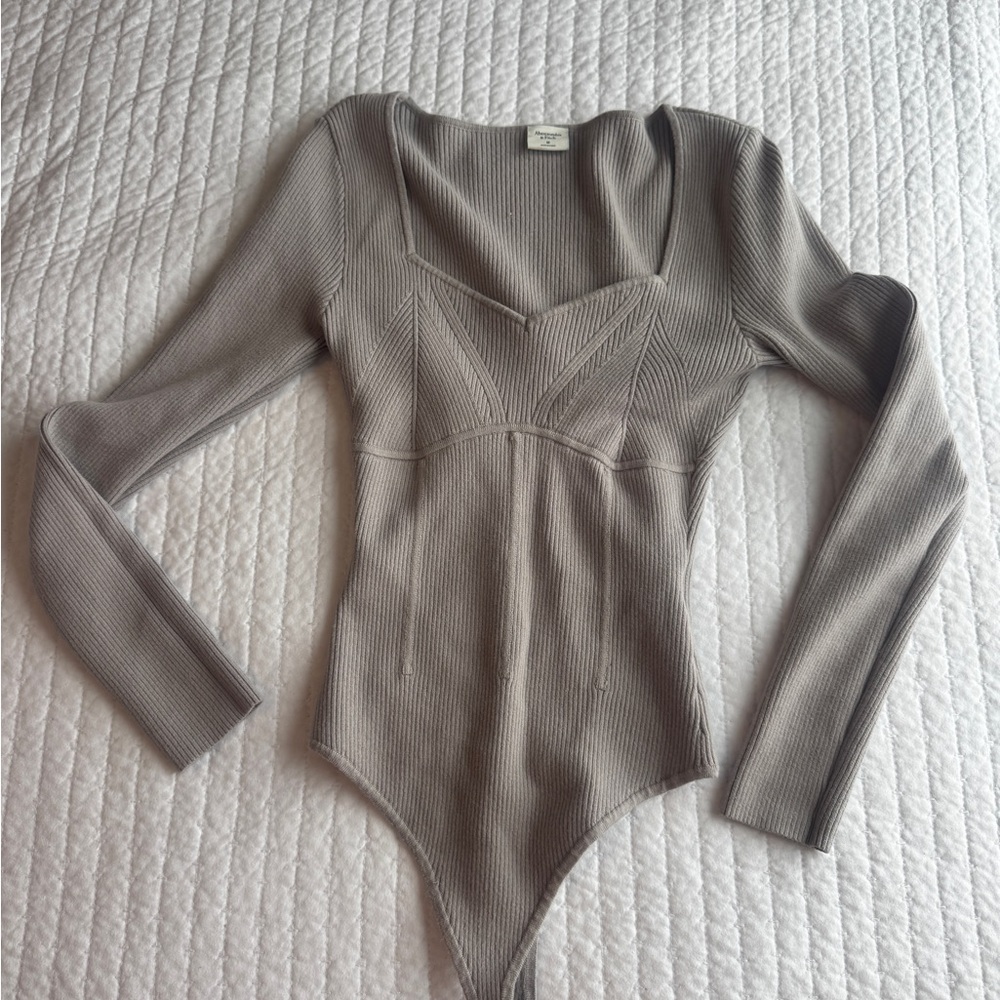 Abercrombie & Fitch Taupe Long Sleeve Bodysuit